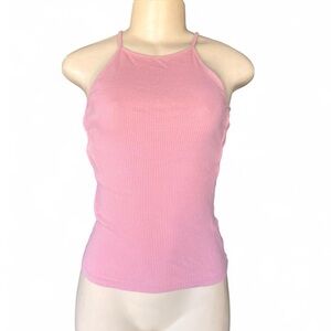Ambiance Pink Ribbed Slim Halter Tank